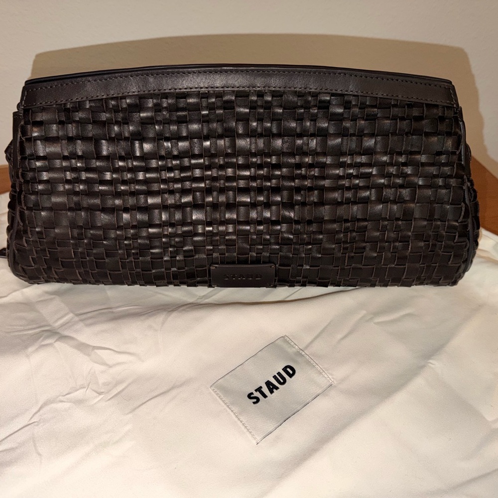 STAUD Brown Woven Leather Clutch Bag - Picture 11 of 12